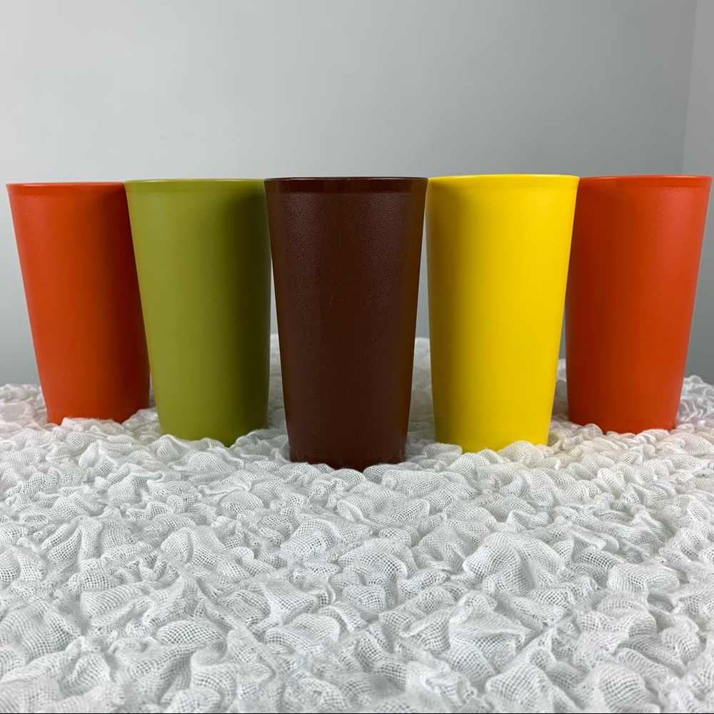 Tupperware Tumbler Set in Harvest Green, Yellow, Brown and Orange